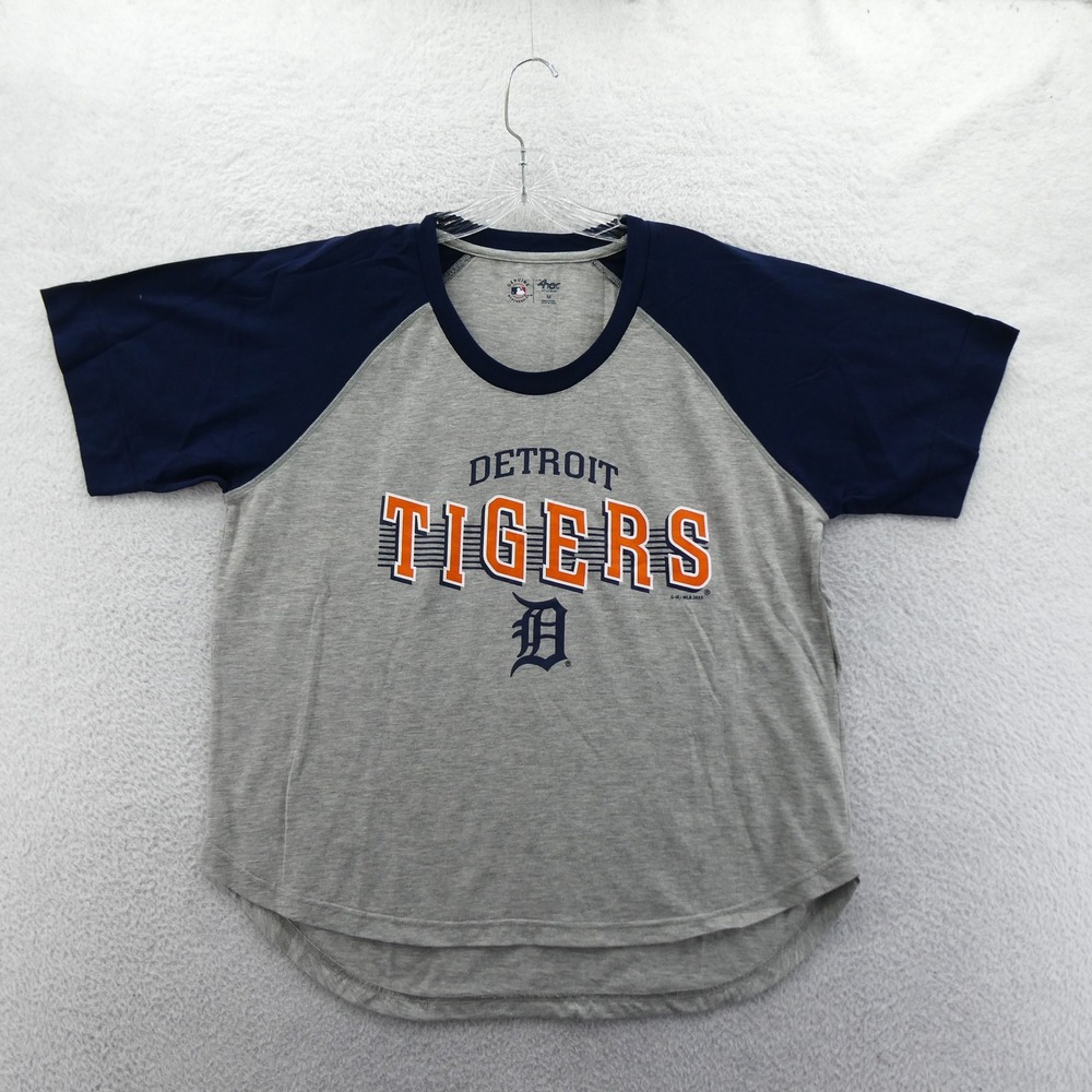 G-III T-Shirt Womens Medium Detroit Tigers Gray Navy Raglan MLB Baseball Tee